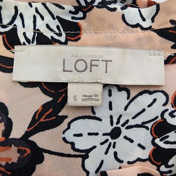Ann Taylor Loft Womens Top Small Pink Floral Popover Tie Neck Career Sleeveless - Picture 8 of 10